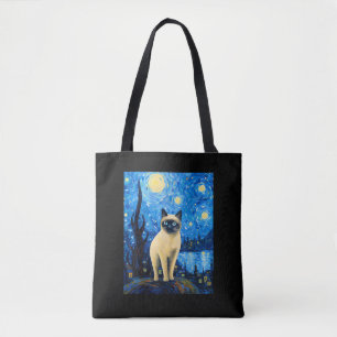 Surreal Starry Night Siamese Cat Tote Bag