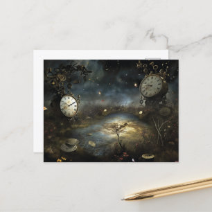 Surreal Steampunk Clock Swamp Postcard