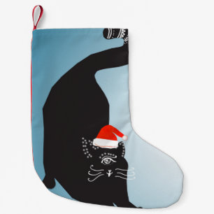 Surreal Strange Cat Santa Hat Small Christmas Stocking