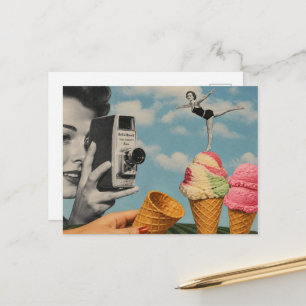 Surreal Summertime Collage Icecream Swim Postcard