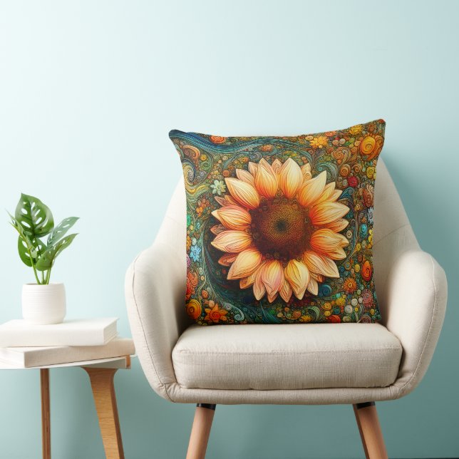Surreal Sunflower Symphony Throw Pillow (Chair)