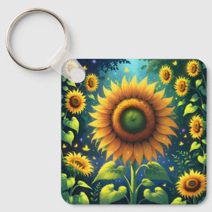Surreal Sunflowers Keychain