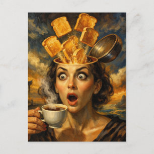 Surreal Surprised Breakfast Toast Coffee Woman Postcard