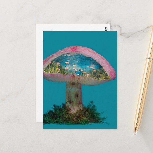 Surreal Swimming Pool in a Mushroom Postcard (Front/Back In Situ)