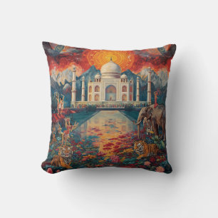 Surreal Taj Mahal Dreamscape Vibrant India  Throw Pillow