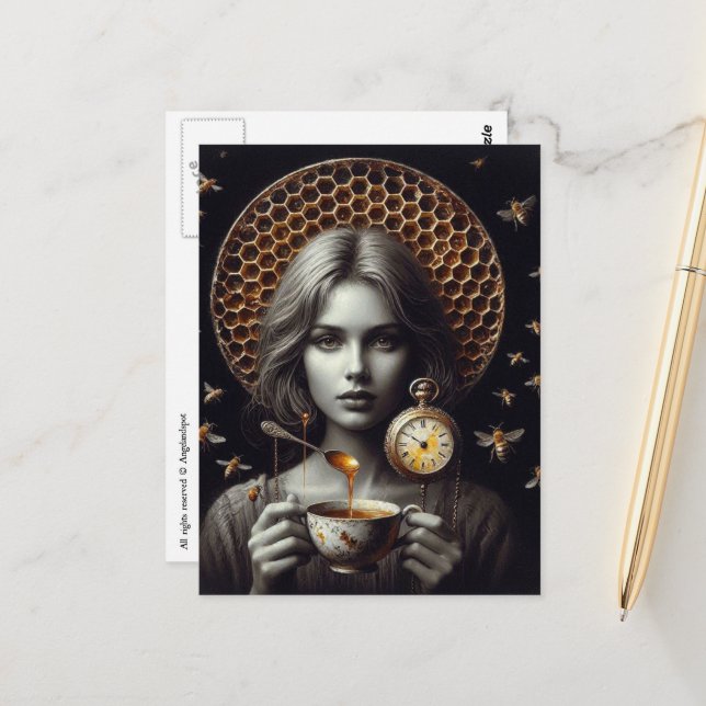 Surreal Tea Time With Bees Postcard (Front/Back In Situ)