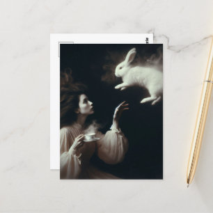 Surreal Tea With the White Bunny Black and White  Postcard