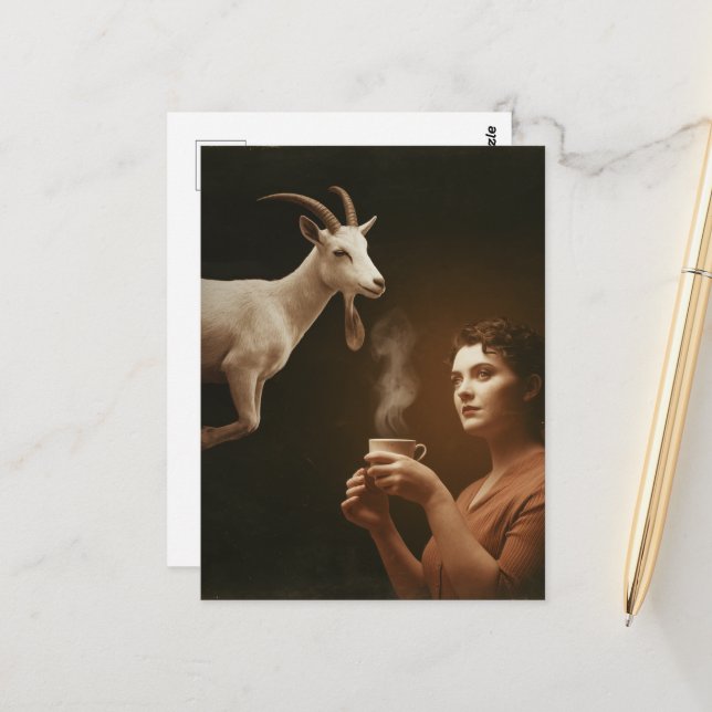 Surreal Tea With the White Goat Postcard (Front/Back In Situ)