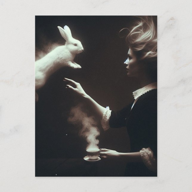 Surreal Tea With White Rabbit Fantasy Art Postcard (Front)