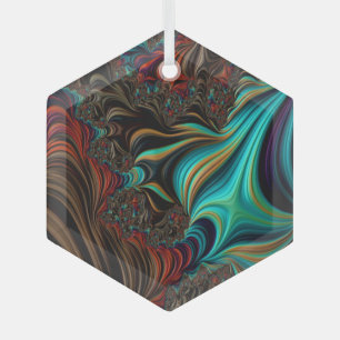 Surreal Teal Twist Fractal Double Helix 3-D Effect Glass Ornament