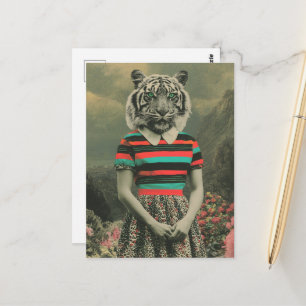 Surreal Tiger in Human Clothes Postcard