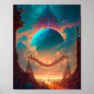 Surreal Towers Planet Visionary Landscape Poster