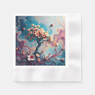 Surreal Tree with Blooming Flowers Napkin
