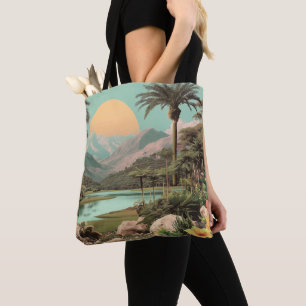 Surreal Tropical Lake With Palm Trees Tote Bag
