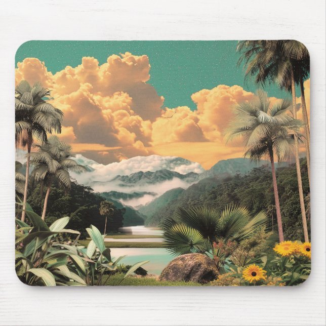 Surreal Tropical Valley With Palm Trees Mouse Pad (Front)