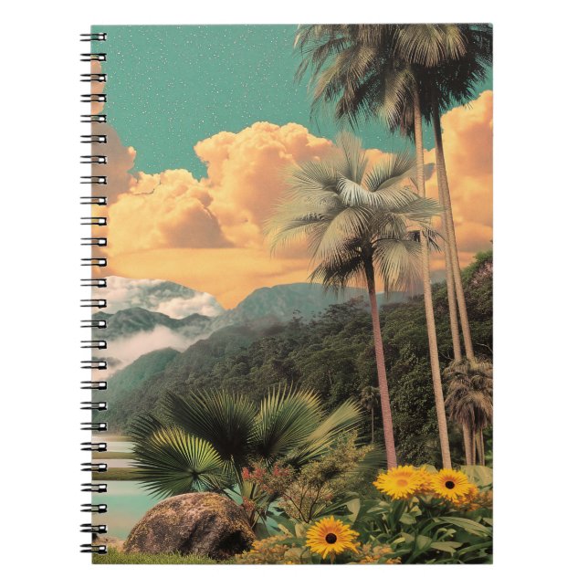 Surreal Tropical Valley With Palm Trees Notebook (Front)