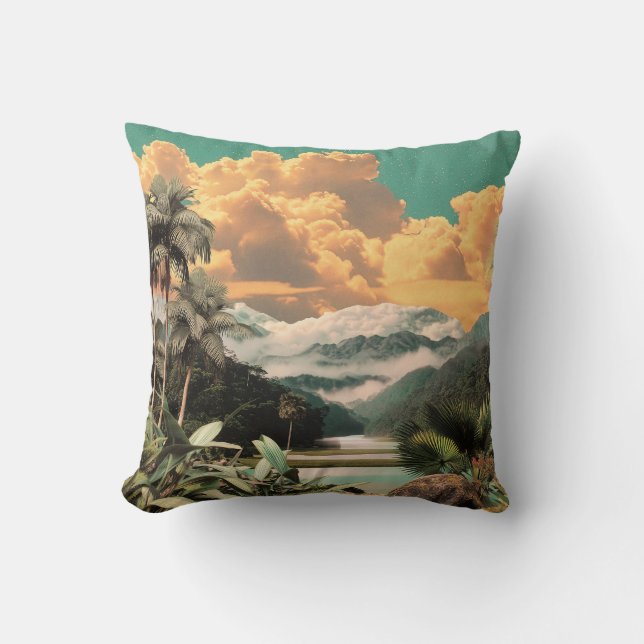 Surreal Tropical Valley With Palm Trees Throw Pillow (Front)