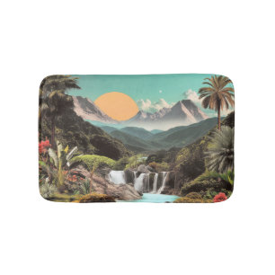 Surreal Tropical Valley With Waterfalls Bath Mat
