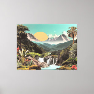 Surreal Tropical Valley With Waterfalls Canvas Print