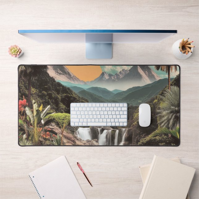 Surreal Tropical Valley With Waterfalls Desk Mat (Office 1)