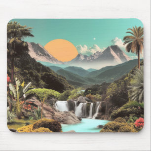 Surreal Tropical Valley With Waterfalls Mouse Pad