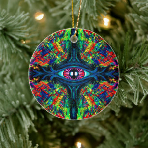 Surreal Twisted Trippy Eye Visionary Oil Painting Ceramic Ornament