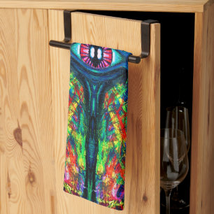 Surreal Twisted Trippy Eye Visionary Oil Painting Kitchen Towel