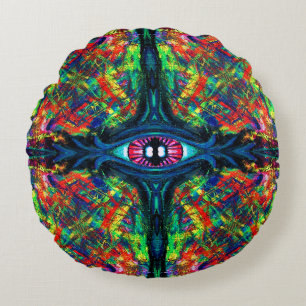 Surreal Twisted Trippy Eye Visionary Oil Painting Round Pillow
