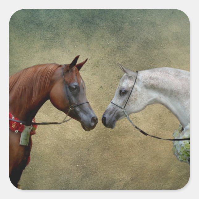 Surreal two horses painting. square sticker (Front)