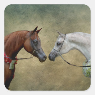 Surreal two horses painting. square sticker