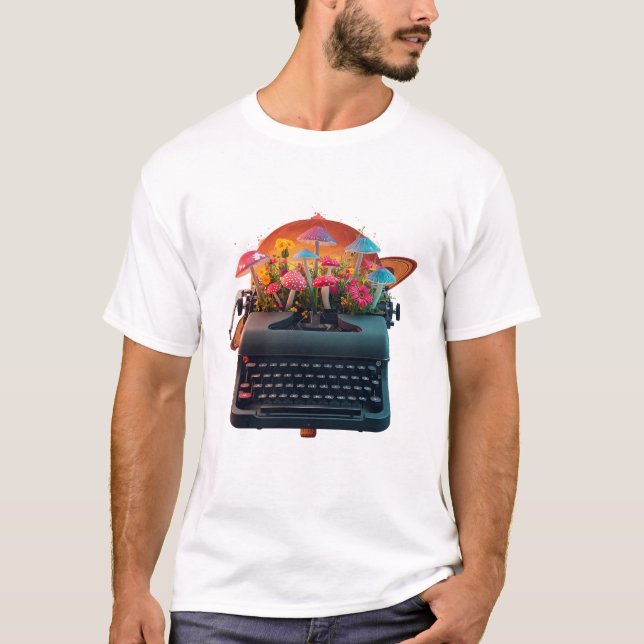Surreal Typewriter Garden Graphic T-Shirt (Front)