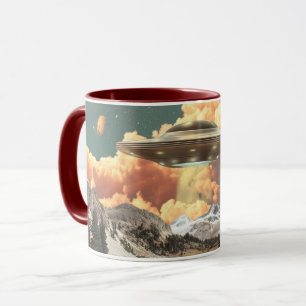 Surreal UFO Above Mountain Lake with Planets Mug