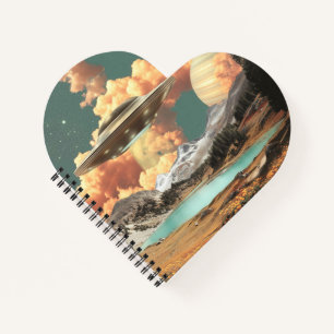 Surreal UFO Above Mountain Lake with Planets Notebook
