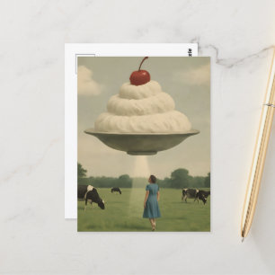 Surreal UFO Dessert in a Dairy Pasture Postcard