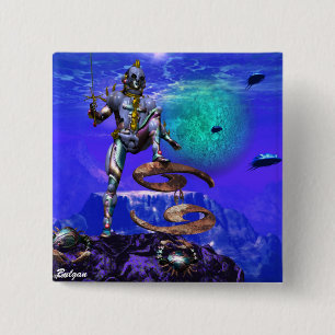 SURREAL UNDERSEA / Cancer Zodiac Birthday Sign 2 Inch Square Button
