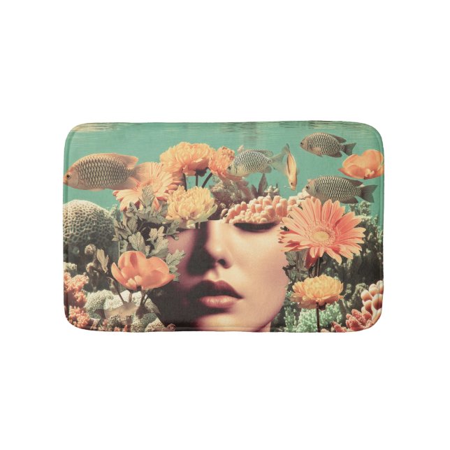 Surreal Underwater Portrait With Coral Flowers Bath Mat (Front)