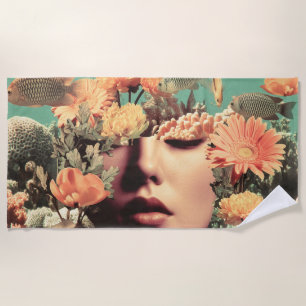Surreal Underwater Portrait With Coral Flowers Beach Towel