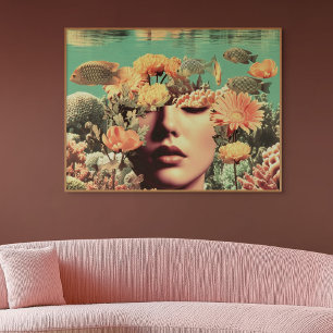Surreal Underwater Portrait With Coral Flowers Canvas Print