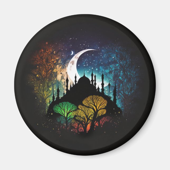 Surreal Vibrant Islamic Masjid Silhouette Magnet (Front)