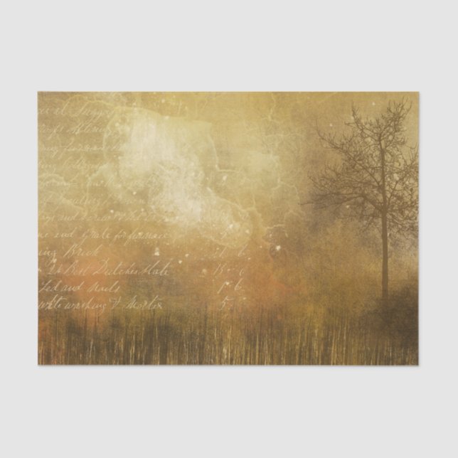 Surreal Victorian Gold Landscape with Script Tissue Paper (Front)