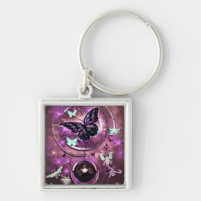 Surreal Vintage Dark Butterfly Keychain (Front)