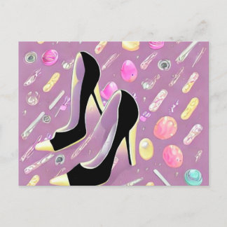 Surreal Vintage High Heel Shoes & Candy Postcard