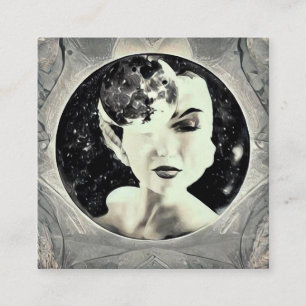 Surreal Vintage Moon Lady Square Business Card