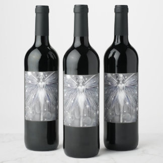 Surreal Vintage Painted White Sparkle Fairy Wine Label