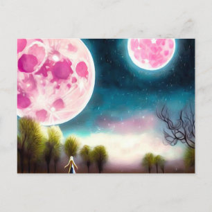 Surreal Vintage Pink Moons Postcard