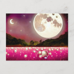 Surreal Vintage Pink Pearl Field & Moons Postcard
