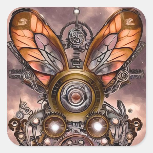Surreal Vintage Steampunk Dragonfly Wings Square Sticker (Front)