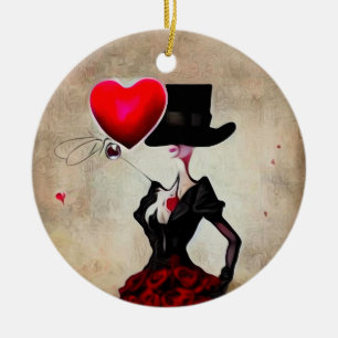 Surreal Vintage Top Hat Lady Ceramic Ornament