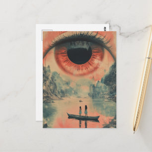 Surreal Vintage Women in a Canoe Mountains Eyeball Postcard