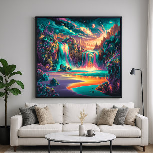 Surreal Waterfalls - Colourful Illustration Style Poster
